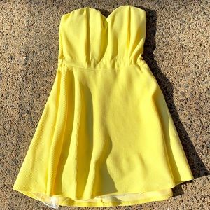 Yellow Strapless Cocktail Party Dress